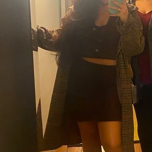 Brown fluffy Sweater spaghetti strap and skirt set